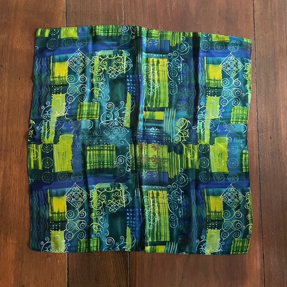 Deep Blue and Green Silk Square Scarf
